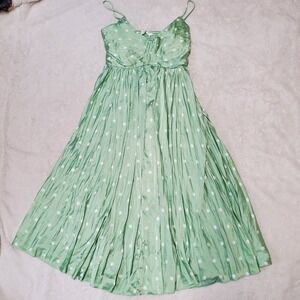 ASTR Mint Green White Polka Dot Sweetheart Artsy Satin Maxi Dress Medium Party